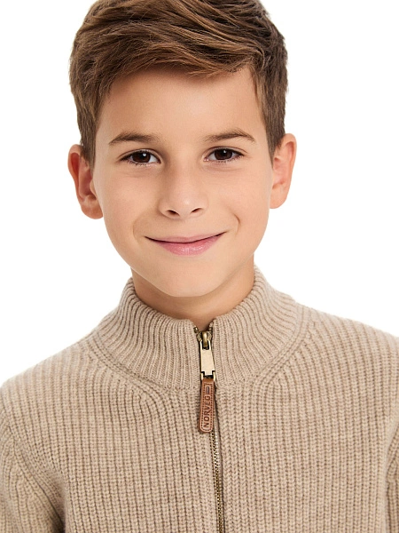 Кардиган шерстяной на молнии для мальчика, цвет бежевый, фото 3