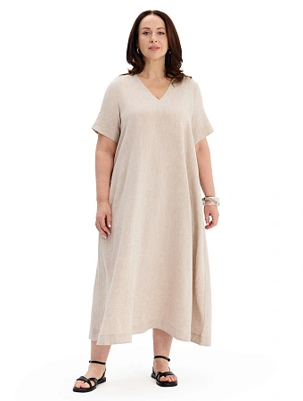 Платье А-силуэта из умягченного льна, цвет бежевый меланж, фото 1