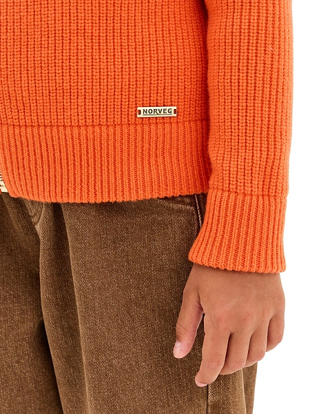 Кардиган из 100% шерсти мериноса на молнии для девочек, цвет оранжевый коралл, фото 4