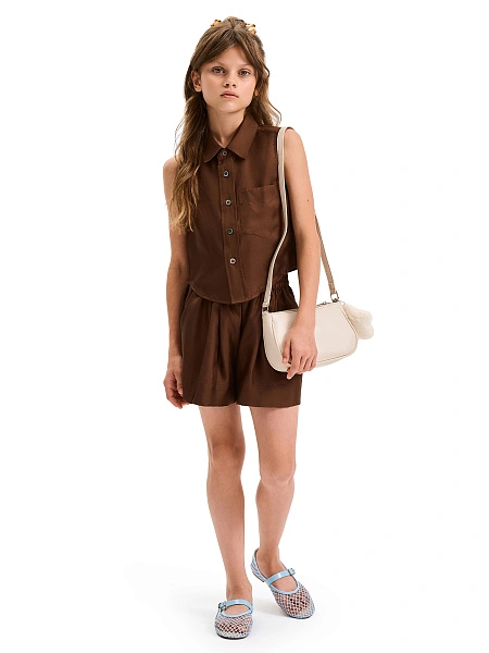 Шорты SILK для девочки с карманом, цвет шоколад, фото 5