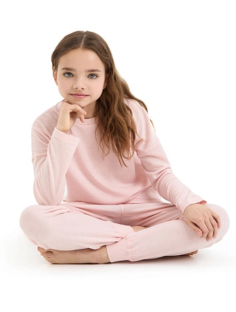 Пижама для девочки-подростка из шерсти мериносов, цвет светло-розовый, фото 1