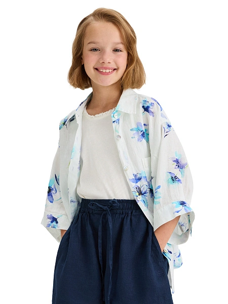 LINEN Шорты для девочки, цвет темно-синий, фото 5