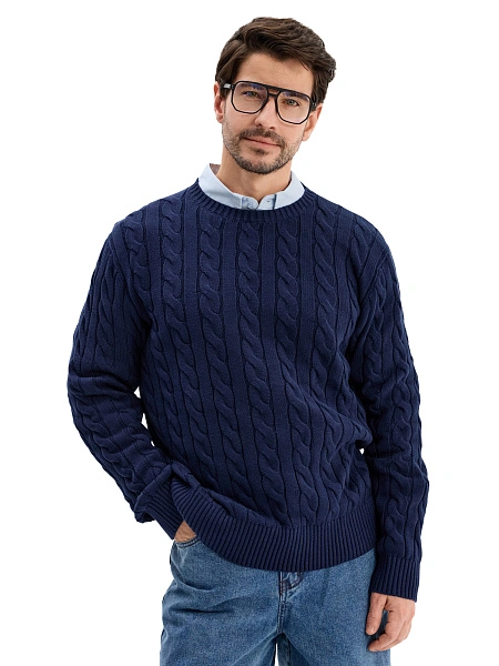 Джемпер Cotton мужской "косы", цвет темно-синий, фото 2