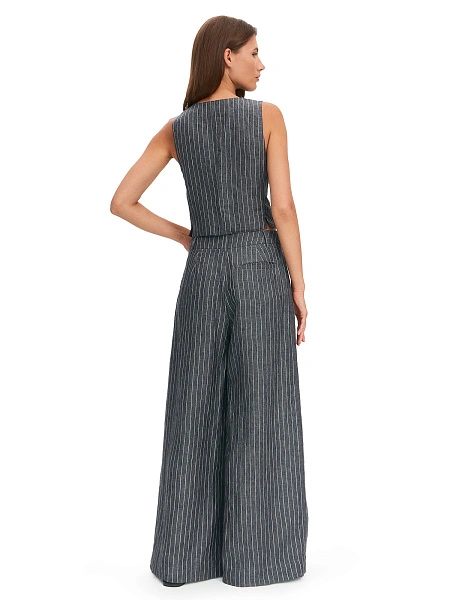 LINEN Брюки-палаццо женские, цвет серый-белая полоска, фото 2