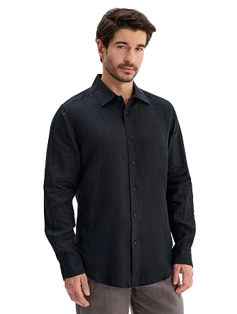 LINEN Рубашка мужская slim, цвет черный, фото 1