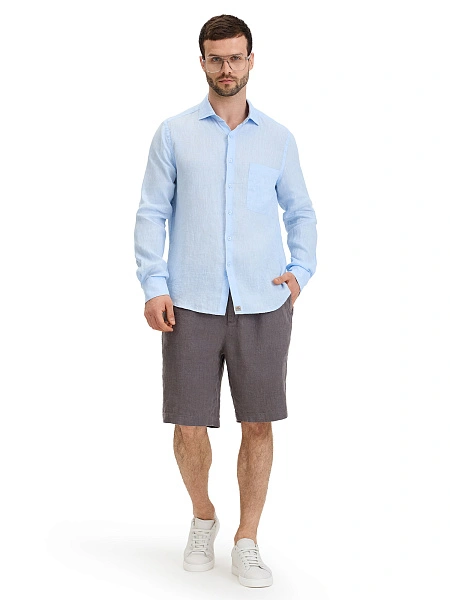 LINEN Рубашка мужская slim, цвет бледно-голубой, фото 3