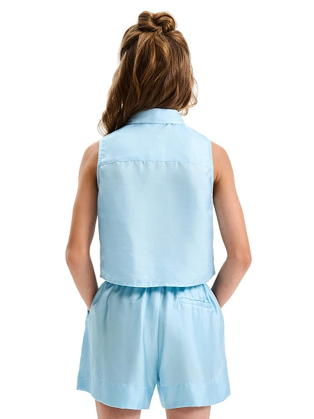 Блуза SILK для девочки без рукавов, цвет нежно-голубой, фото 2