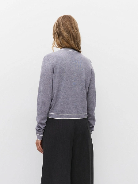 Кардиган на пуговицах с кантом, цвет серый меланж, фото 2