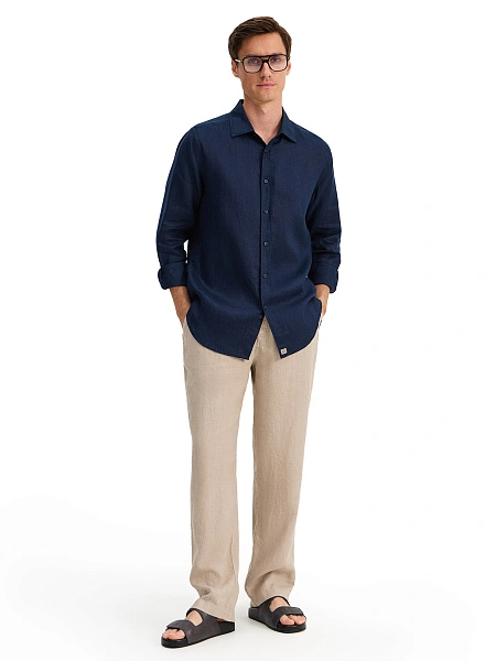 Брюки из 100% льна для мужчин, цвет бежевый, фото 1