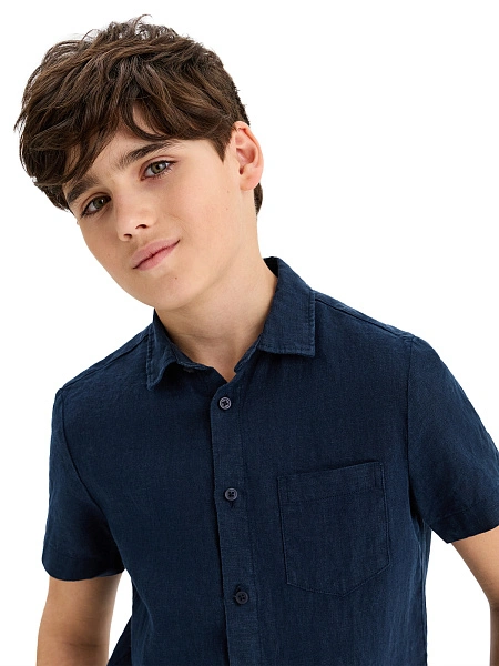 Рубашка для мальчика с коротким, цвет темно-синий, фото 3