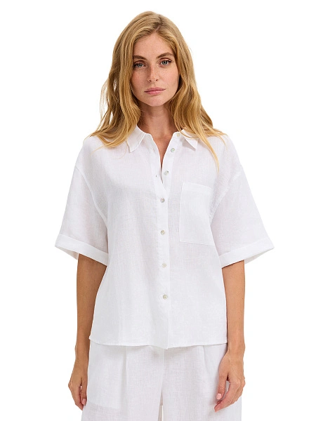 LINEN Рубашка женская с коротким рукавом, цвет белый, фото 1