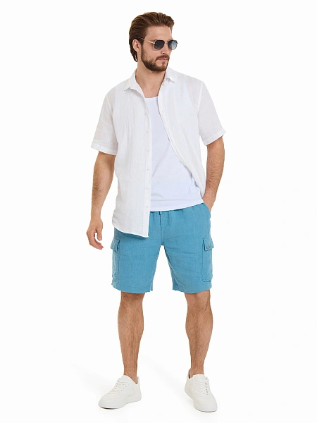 Рубашка мужская серии LINEN с коротким рукавом, цвет белый, фото 6