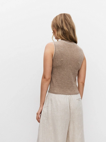 Топ трикотажный с кантом, цвет бежевый меланж, фото 2