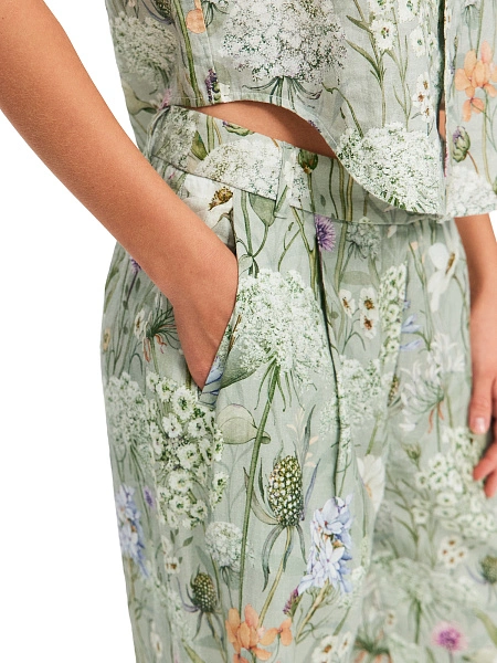 LINEN Брюки женские прямые, цвет шалфей, паттерн wild flowers, фото 6