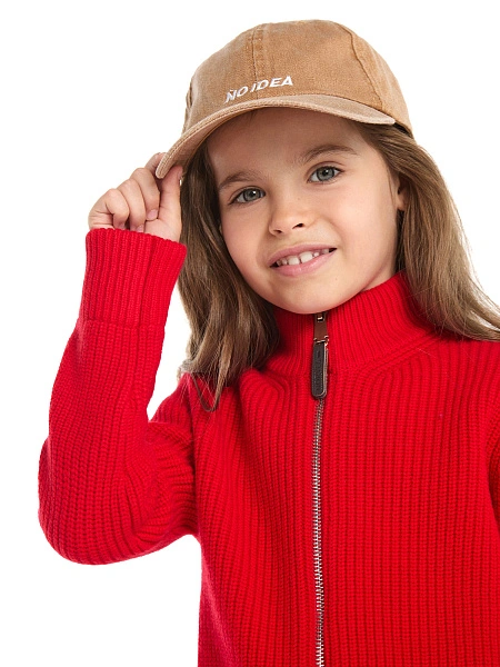 Кардиган из 100% шерсти мериноса на молнии для девочек, цвет красный, фото 3