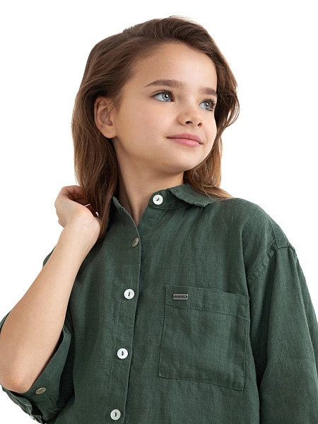Рубашка для девочек-подростков серии LINEN, цвет олива, фото 3