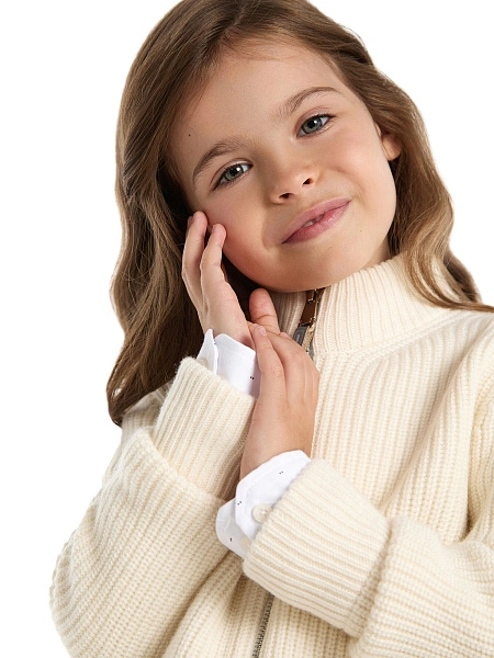 Кардиган из 100% шерсти мериноса на молнии для девочек, цвет молочный, фото 2