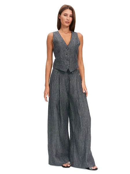 Элегантный льняной жилет LINEN, цвет серый-белая полоска, фото 4