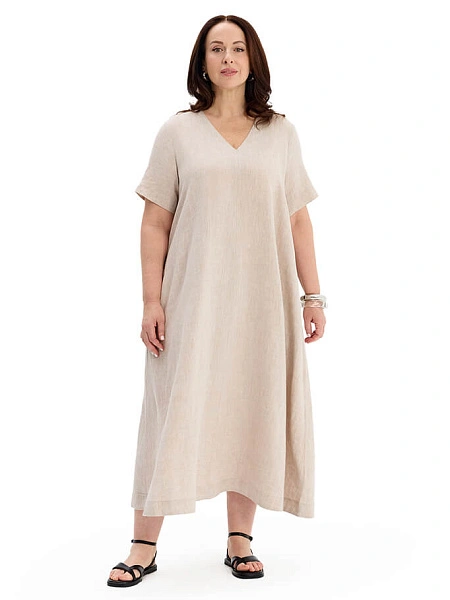 Платье А-силуэта из умягченного льна, цвет бежевый меланж, фото 1