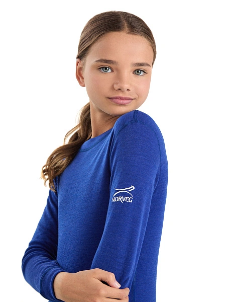 Термофутболка для девочек-подростков серии SOFT. Знак Woolmark, цвет синий, фото 3