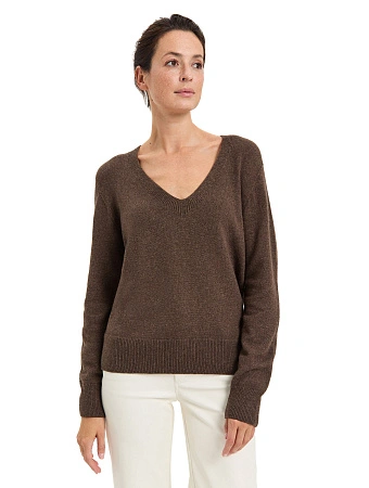 Джемпер Cashmere&Merino blend V-вырез, цвет серо-коричневый, фото 1
