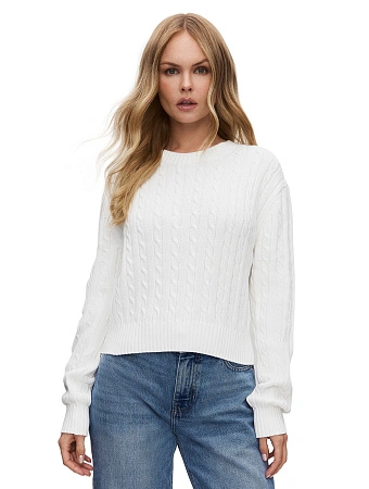 Джемпер с орнаментом "косы" укороченный, цвет белый, фото 1