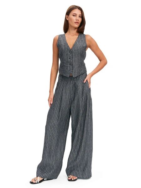 LINEN Брюки-палаццо женские, цвет серый-белая полоска, фото 1