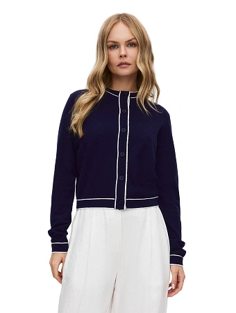 Кардиган на пуговицах с кантом, цвет темно-синий, фото 1