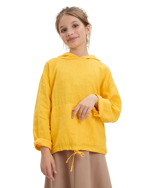Худи из 100% льна для девочек, цвет манго, фото 2