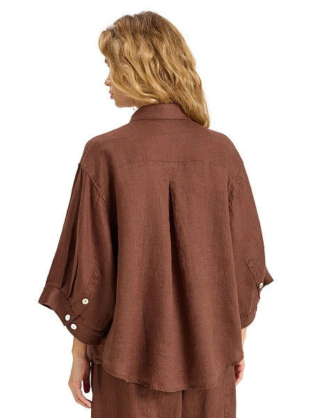 Рубашка женская c широкими рукавами серии LINEN, цвет кофе, фото 2