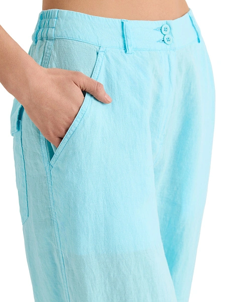 Брюки женские с карманами серии LINEN, цвет тиффани, фото 4