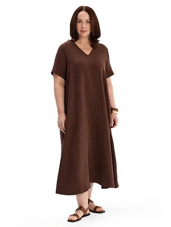 Платье А-силуэта из умягченного льна, цвет шоколад, фото 1