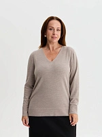 Merino Base Джемпер женский V-вырез plus size Серо-бежевый