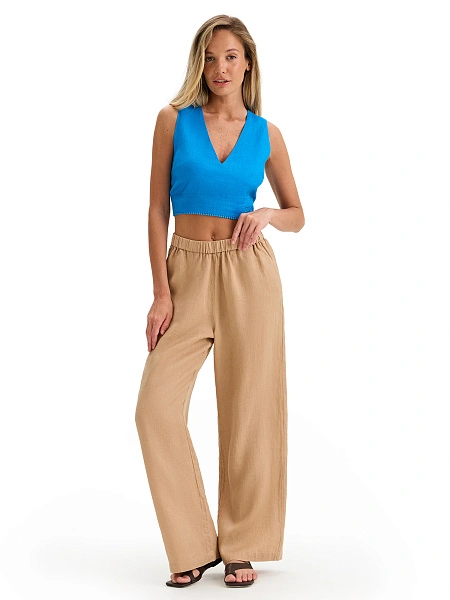 LINEN Топ женский на завязках, цвет лазурный, фото 4