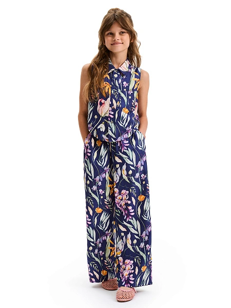 Блуза SILK для девочки без рукавов, цвет паттерн spring garden, фото 5