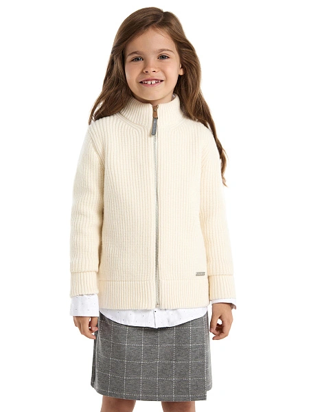 Кардиган из 100% шерсти мериноса на молнии для девочек, цвет молочный, фото 1