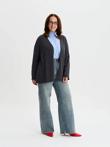 Merino Base Кардиган женский plus size, цвет антрацит, фото 3