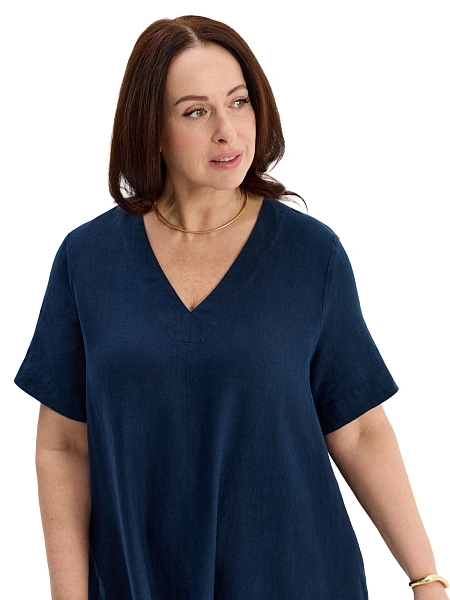 Платье А-силуэта из умягченного льна, цвет темно-синий, фото 3