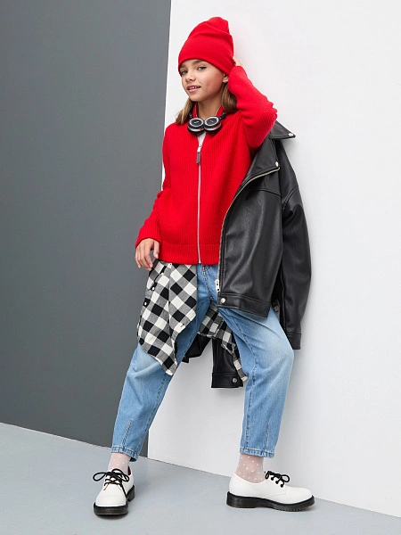 Кардиган из 100% шерсти мериноса на молнии для девочек-подростков, цвет красный, фото 6