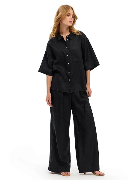 LINEN Рубашка женская с коротким рукавом, цвет черный, фото 5