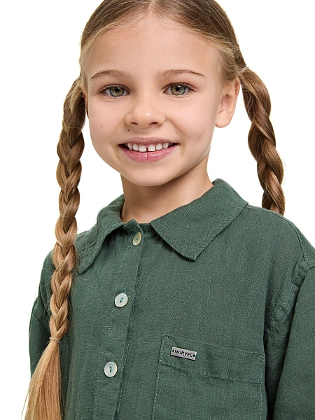 Рубашка для девочки серии LINEN, цвет олива, фото 3