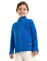 Кардиган из 100% шерсти мериноса на молнии для девочек Синий