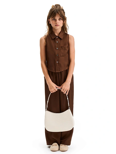 Блуза SILK для девочки без рукавов, цвет шоколад, фото 5