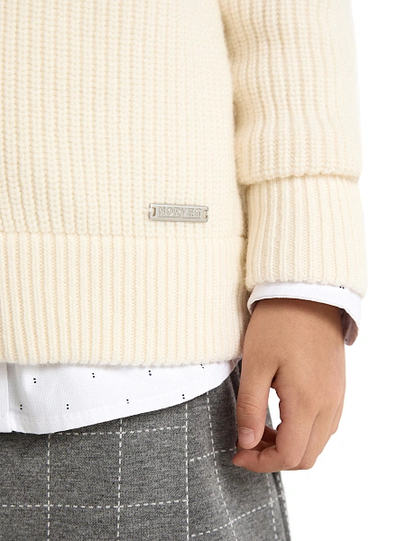 Кардиган из 100% шерсти мериноса на молнии для девочек, цвет молочный, фото 3