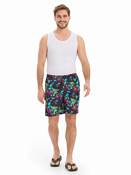 Swimwear Шорты мужские, цвет черный паттерн грибы, фото 1