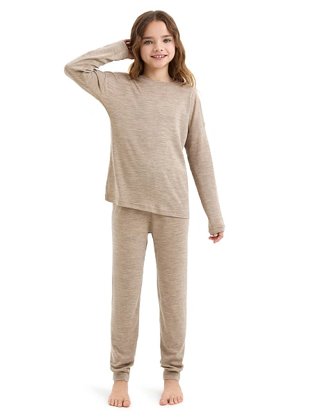 Пижама для девочки-подростка из шерсти мериносов, цвет коричневый меланж, фото 2