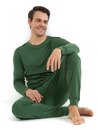 Термобелье костюм для сна и дома мужской из шерсти мериноса, цвет олива, фото 1
