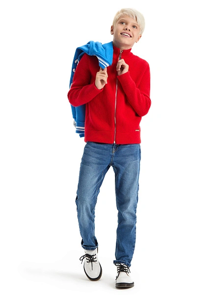 Кардиган шерстяной на молнии для мальчиков-подростков, цвет красный, фото 2