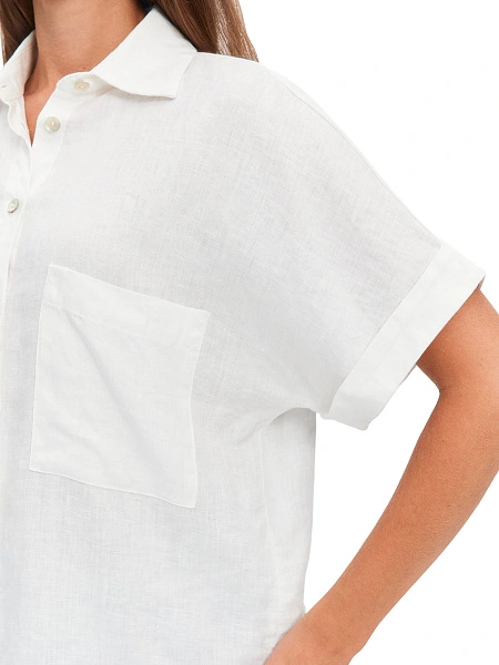 LINEN Рубашка женская прямая с коротким рукавом, цвет белый, фото 4