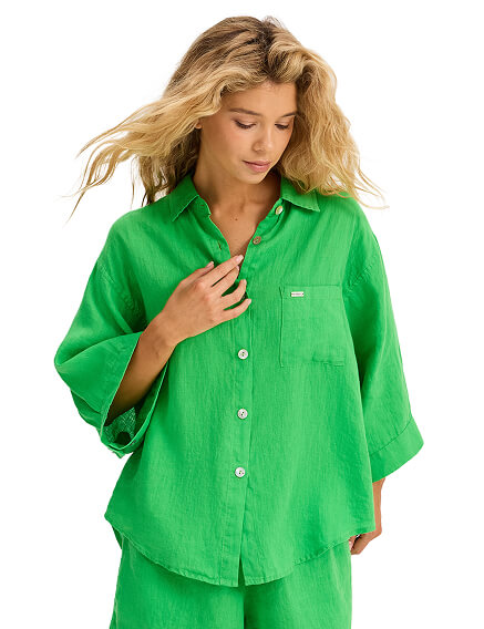 Рубашка женская серии LINEN, цвет ярко зеленый, фото 2